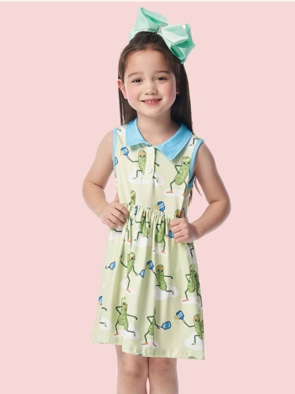 "PICKLE PARTY' Polo Dress with Blue Collar P+L=PLUSH CLOUD SOFT FABRIC NWT